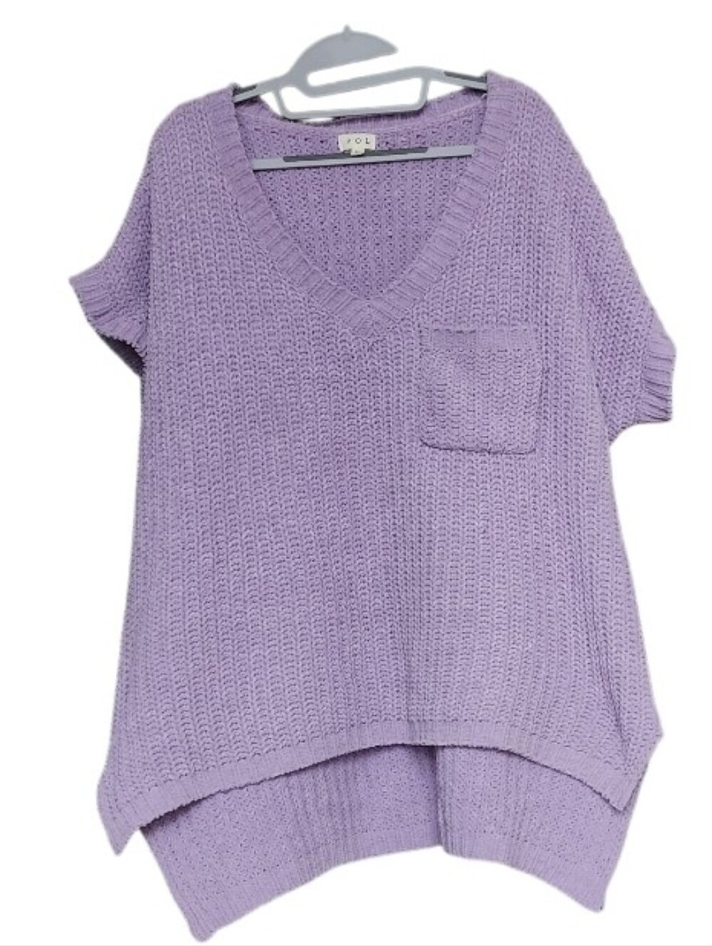 POL Lavender V-Neck Short Sleeve Knit Sweater